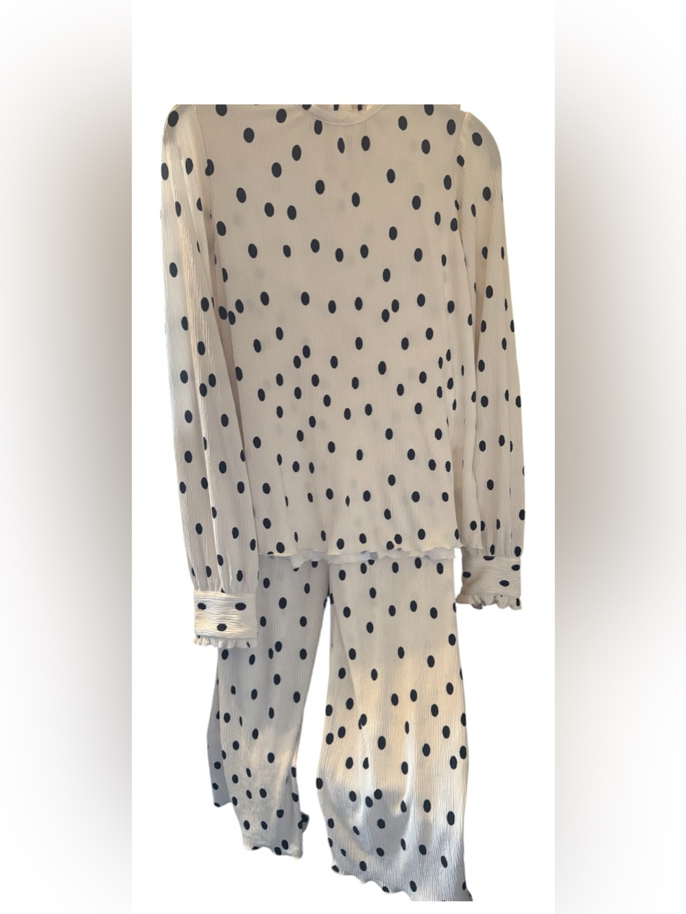 Cream Polka Dot Pleated Wide-Leg Two Piece - Picture 9 of 10